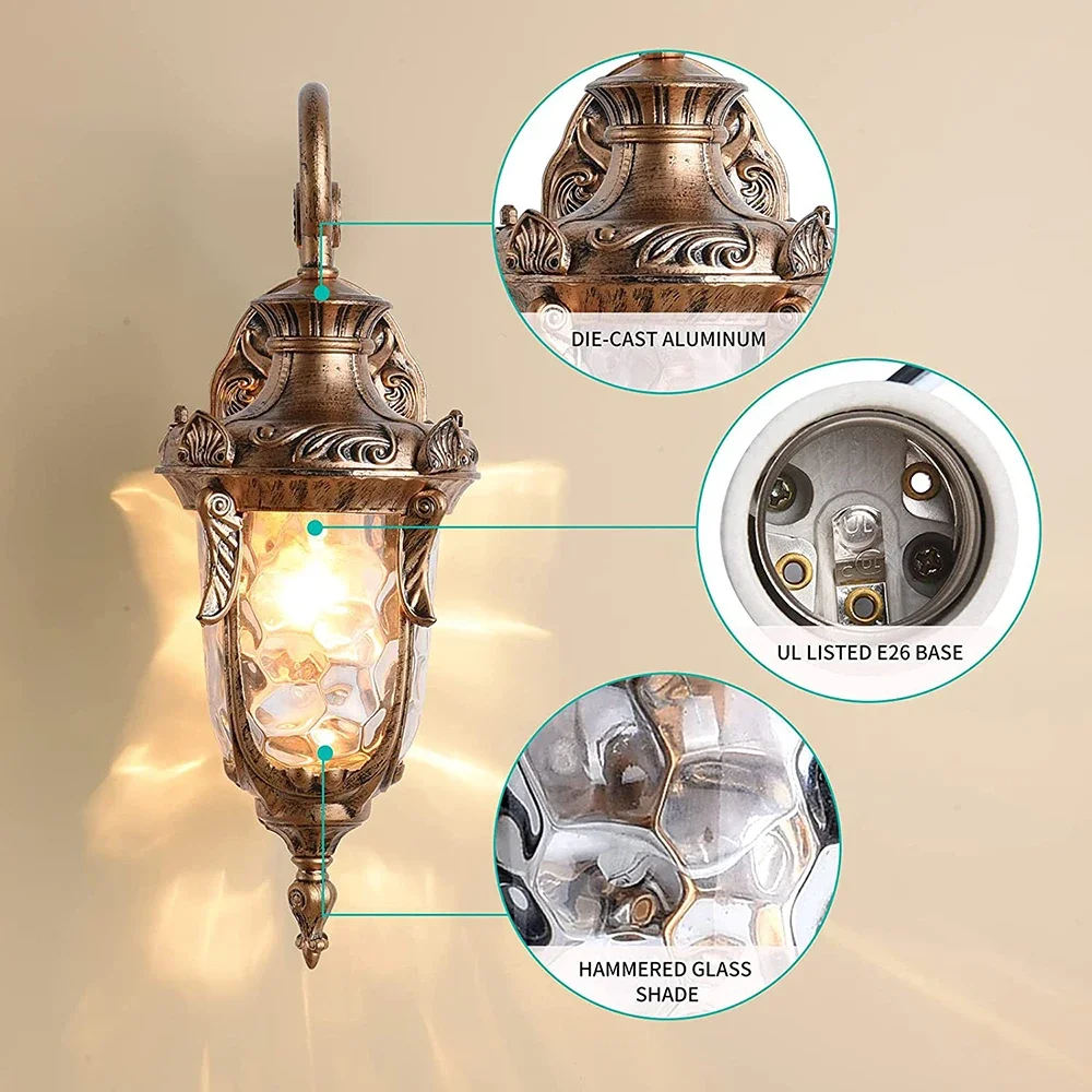 أسود برونزي ريترو النمط الأوروبي في الهواء الطلق الجدار الخفيفة مقاوم للماء حديقة ديكور الشمعدان مصباح لإضاءة الشرفة خمر #4