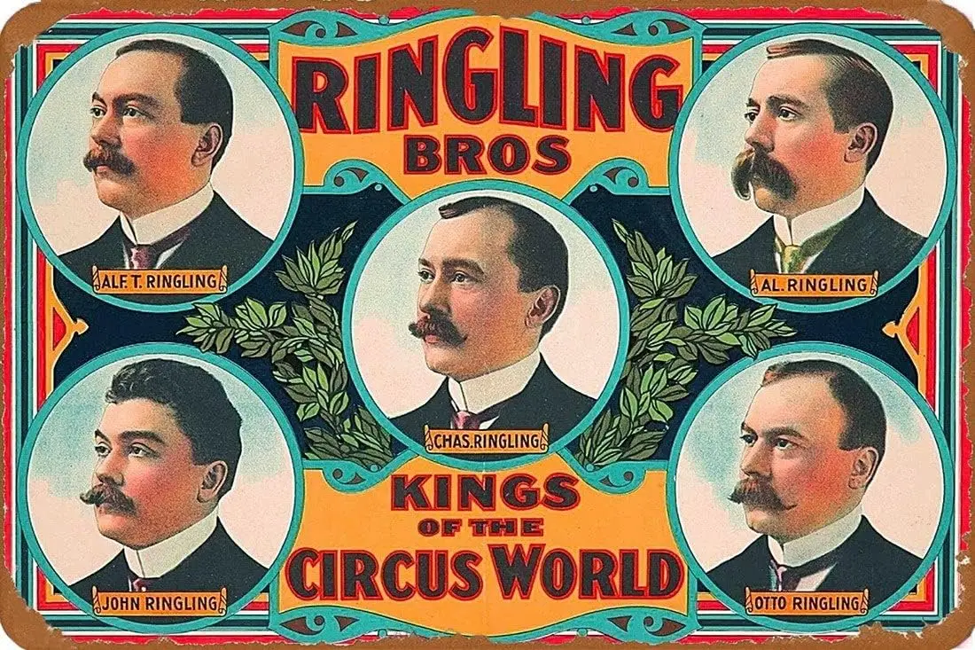 TYmall Retro Tin Wall Plaque Ringling Brothers Kings of The Circus World Vintage Travel Art Print Vintge Metal Poster Bar A sign