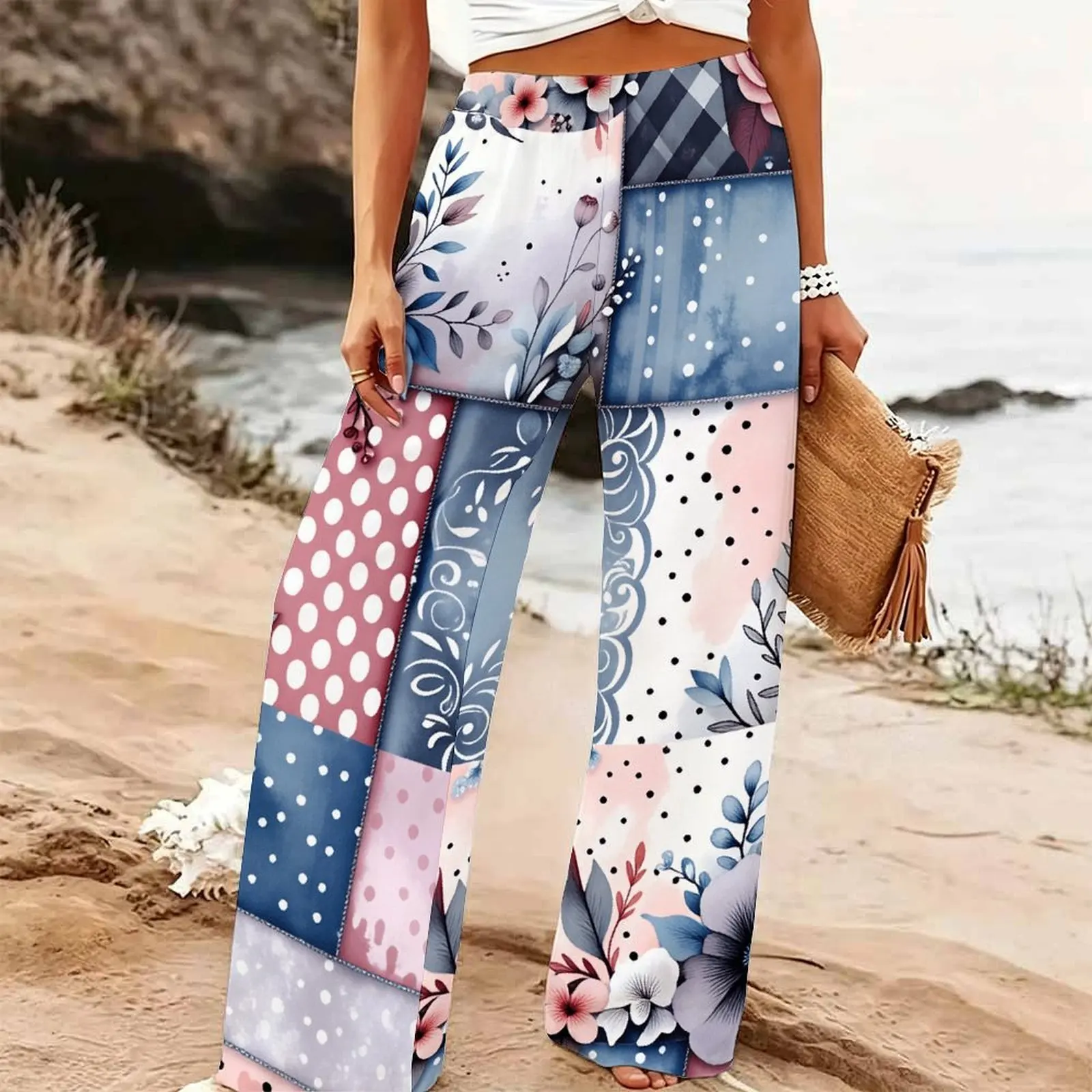 Elegant Yoga Pants Women High Waisted Wide Leg Pants Autumn Winter Printed Trousers Retro Mopping Pants Loose Jogging Pants