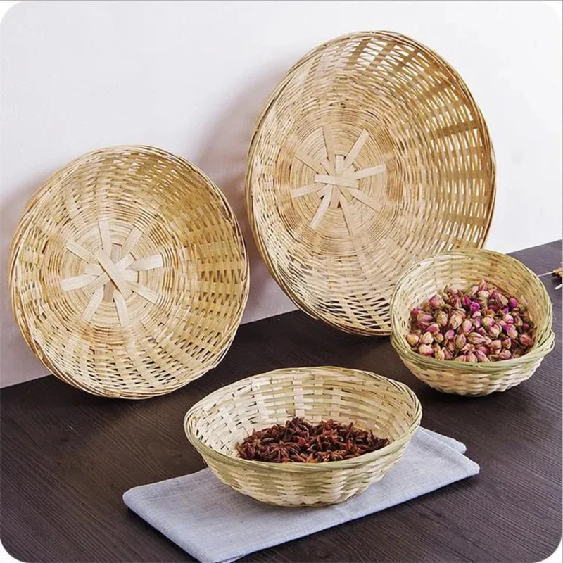 【4 Pcs Round Bamboo Baskets】Handwoven Storage Baskets for Eggs, Fruits, Vegetables, Bread - Natural Eco-Friendly