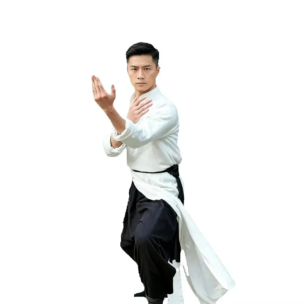 Chinese Wing Chun Kung Fu Uniform Cotton Linen Male Long Robe Tai Chi Training And Performance Outfit