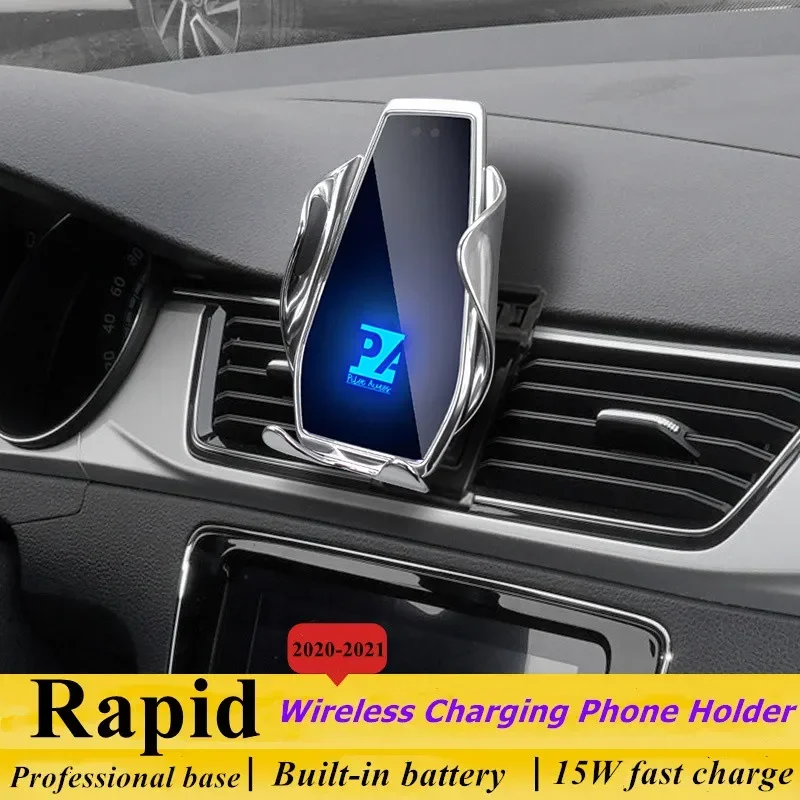 2020-2021 For Skoda Rapid Spaceback Mobile Phone Holder Wireless Charger Car Mount Navigation Bracket GPS Support 360