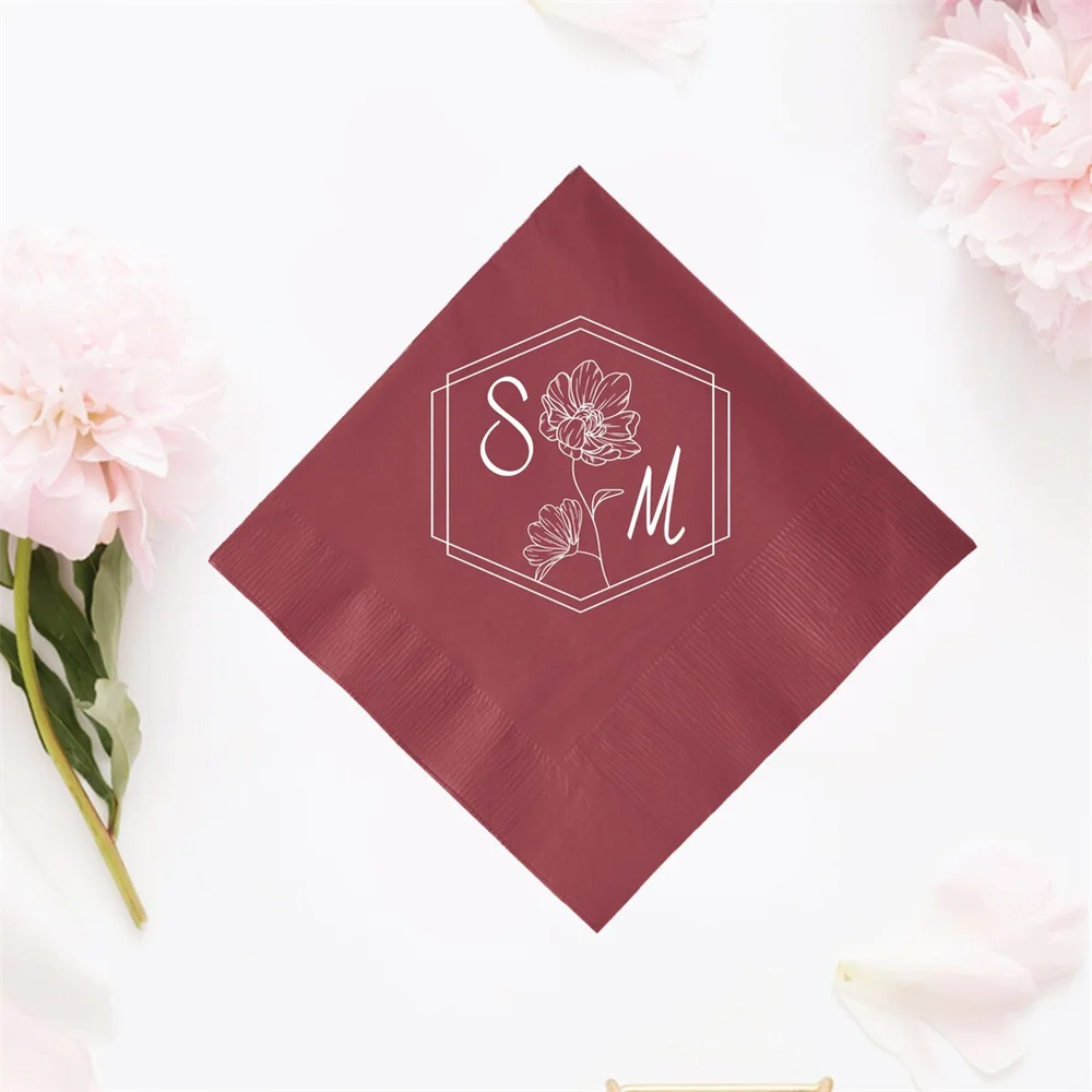 

50PCS Initial Custom Wedding Napkins, Personalized Beverage Wedding Napkins Custom Favor, Custom Napkins for Wedding, Custom Wed