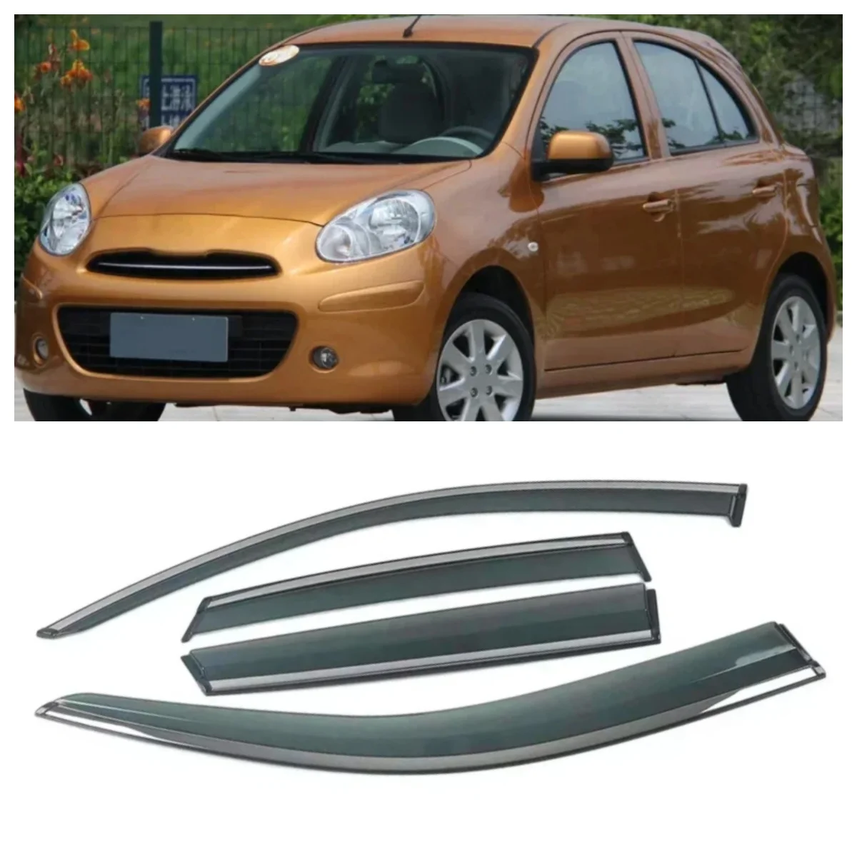 

Chrome Strips Rain Guards for NISSAN MARCH Micra K13 2010-2023 Window Visor Wind Deflectors Door Visor Vent Shades Ventvisor