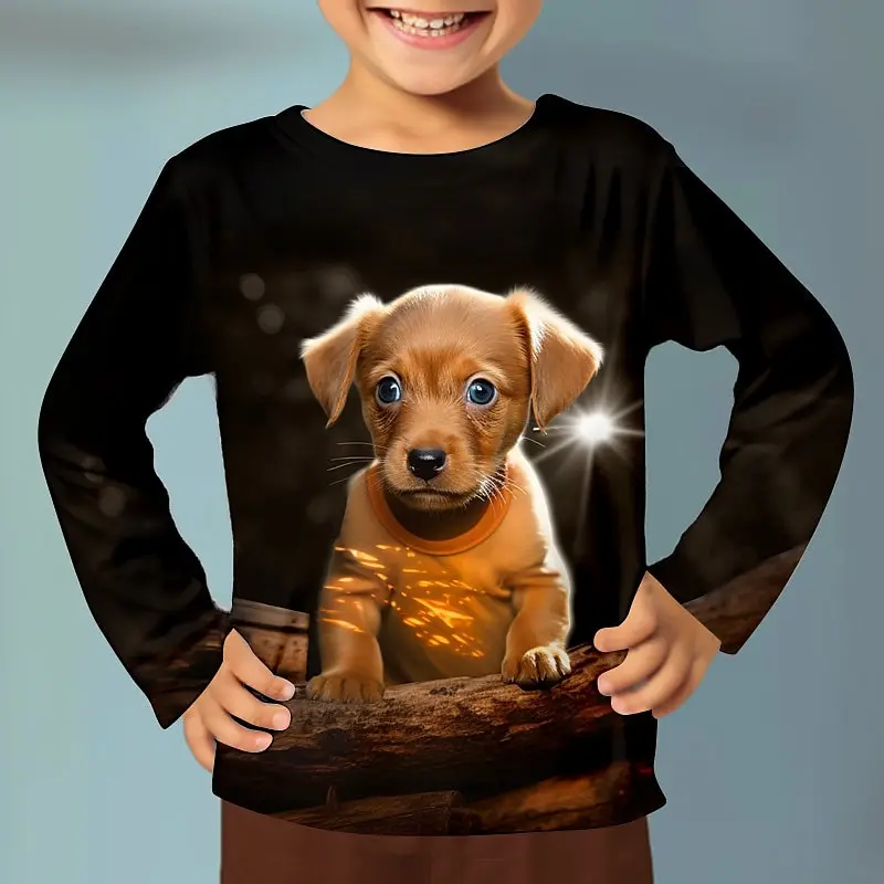 3D Cat Graphic T Shirts Autumn Clothing for Girls O-Neck Streetwear Top Long Sleeve T-Shirt Cartoon Animal Children\'s T-Shirts