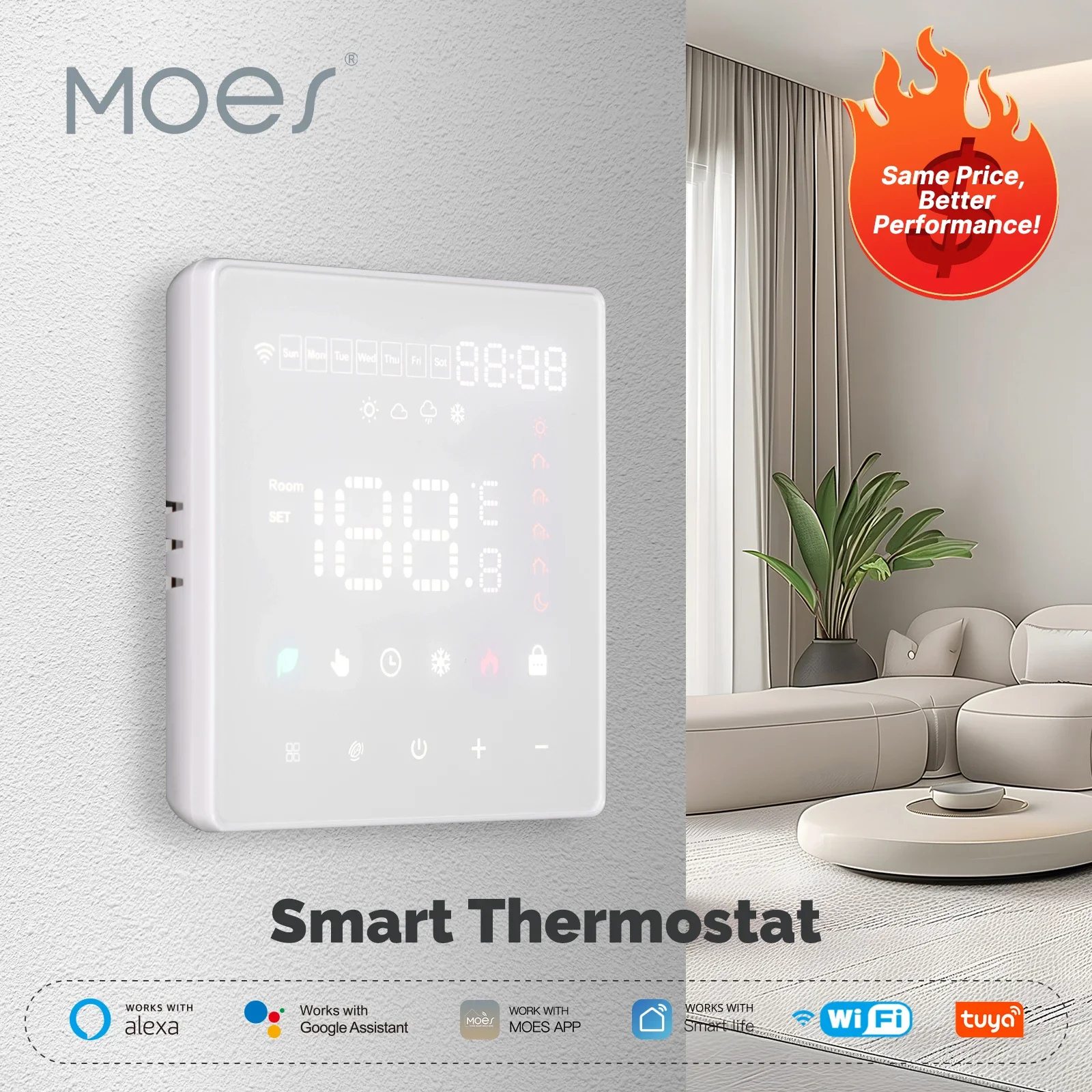 

MOES Tuya WiFi Smart Thermostat Programmable Temperature Controller Water Boiler Electric Heating Work With Alexa Google Home