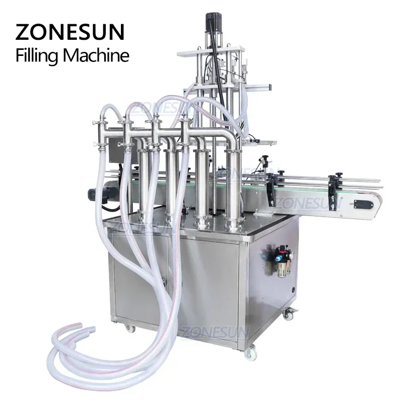 ZONESUN ZS-YT4T-4D 4 cabezales de buceo jabón espumoso botella de champú líquido máquina de llenado de pistón llenador de agua