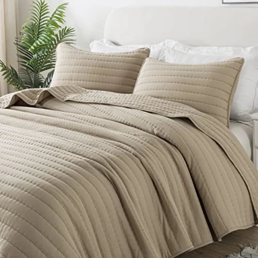

Cream Tan Size Quilt Bedding Sets with Pillow Shams Lightweight Soft Bedspread Coverlet Quilted Blanket Thin Comforter Bed Cove