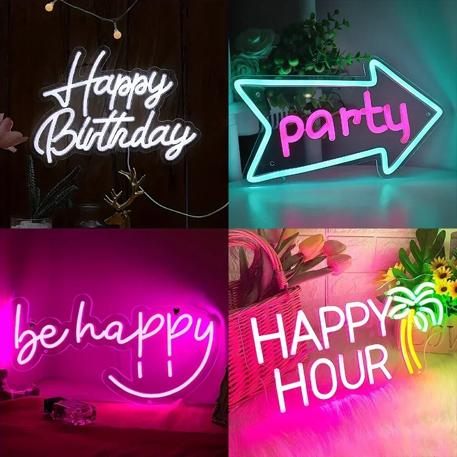 Happy Birthday Neon Sign for Wall Decor, with Switch, Reusable Neon Light Sign for All Party Decoration