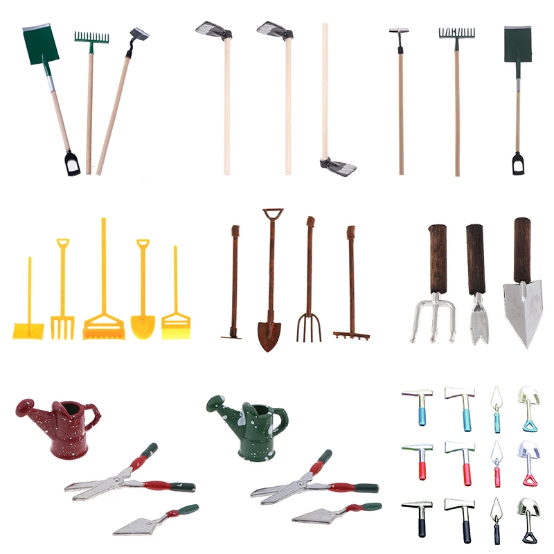 1:12 Scale Dollhouse Garden Tool Furniture Miniature Shovel Hoe and Pitchfork Farming Tools Furniture Toys