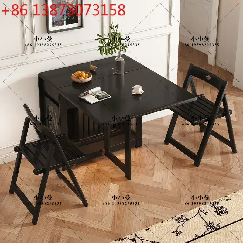 French all solid wood folding dining table American black retro removable rectangular family dining table