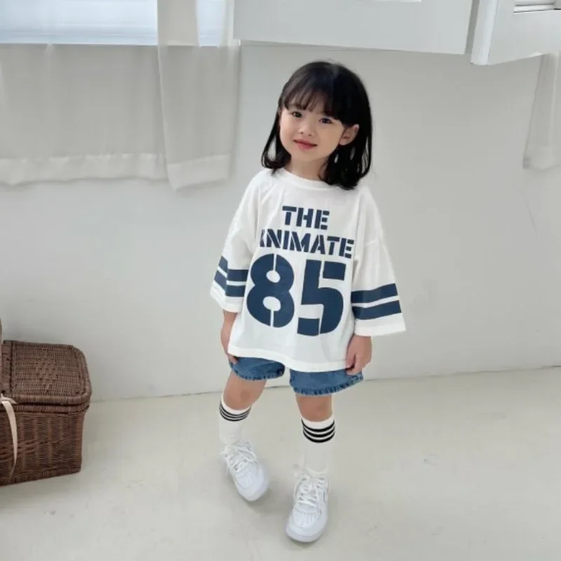 

Toddler Boys Girls Summer Top Clothes Infant Cotton T-Shirt Short Sleeve Letter Print Tees Children Kids Baby Top Loose Outfits