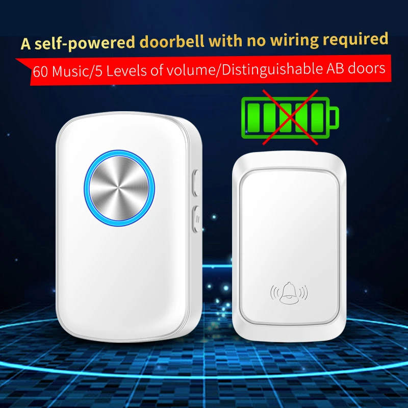 

CACAZI Self-powered Wireless Doorbell Pro Sets Waterproof 150M Remote Control Intelligent Home Door Chime US EU UK AU Plug