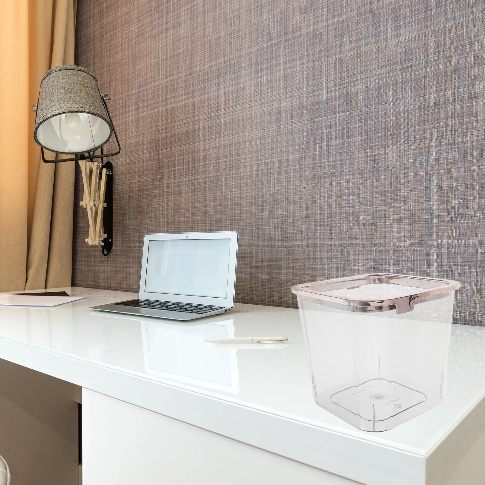 

Trash Can with Lid Desktop Wicker for Bedroom Bin Grey The Pet Portable Office Junk Case