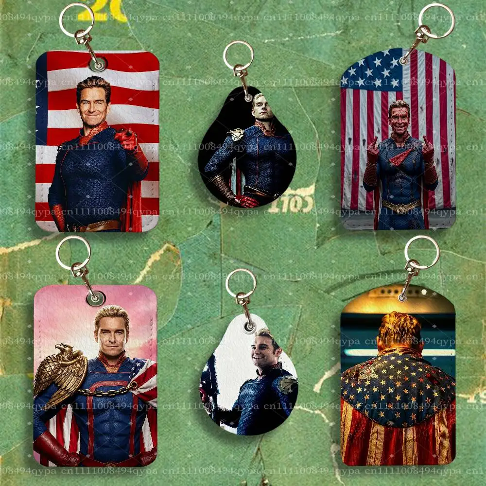 H-Homelander T-The Boys Leather 2 Sided ID Card Holder with Keychain Executive Protection For Bank Credit Subway Bus Case