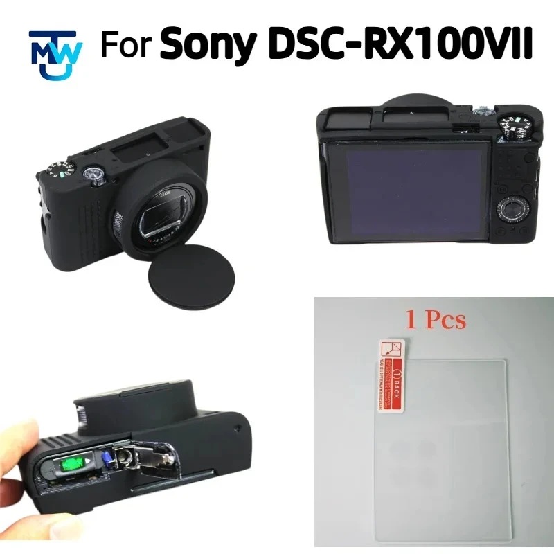 Soft Silicone Camera Case，For Sony DSC-RX100VII RX100 M7 Shockproof Protective Cover Skin + Free Tempered Glass Screen Protector