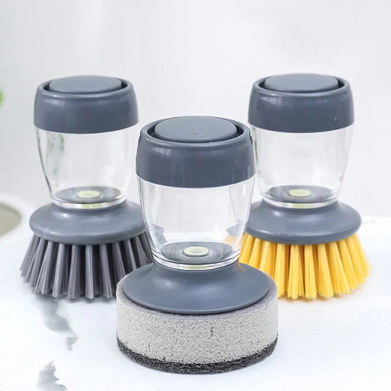 

Dish Cleaning Brushe Washing Tool Soap Dispenser Refillable Pans Cups Bread Bowl Scrubber Kitchen Good Accessories Gadgets