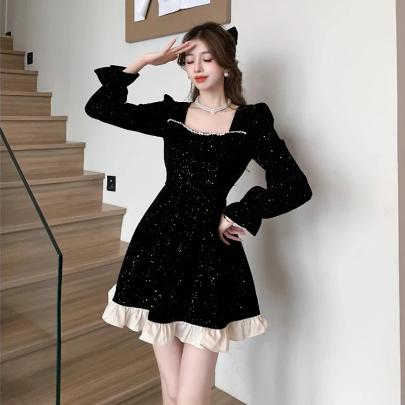 Red Xiaoxiangfeng Velvet Elegant Party Dresses For Women Christmas 2025 Evening Dresses French Slim Fit Long Short Dress Women