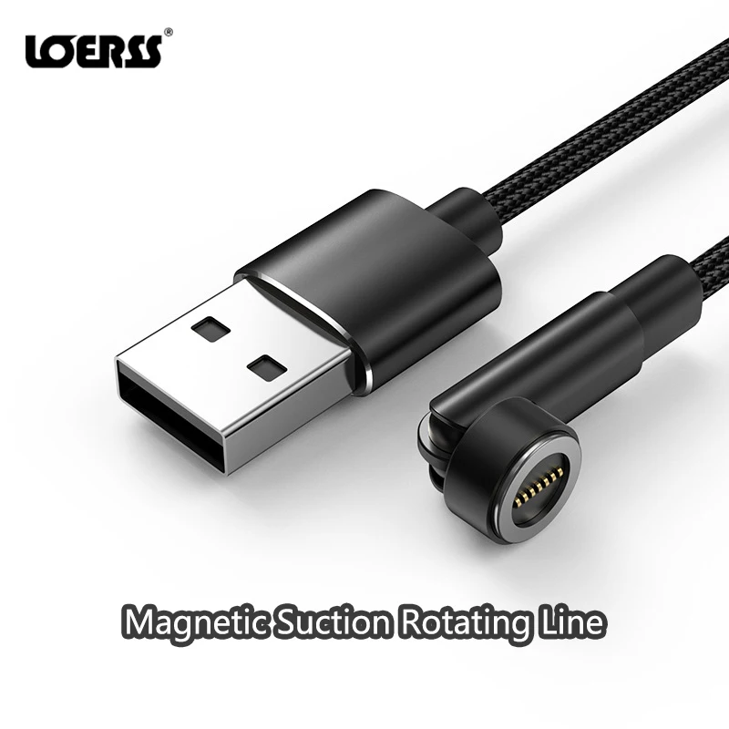 LOERSS 5A Magnetic Suction Cable 540° Rotate Charging Cable 3 In 1 Bend Micro USB Type C Charger Cable for iPhone Samsung Xiaomi