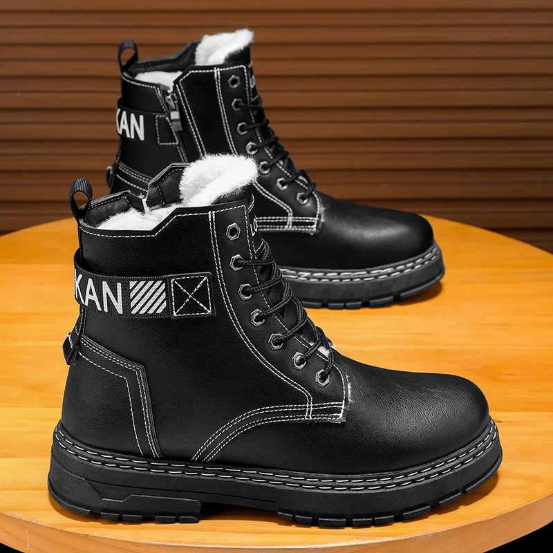 

Новые мужские зимние высокие туфли больших размеров, модная удобная повседневная обувь, нескользящие износостойкие ботинки из утепленной кожи для дома