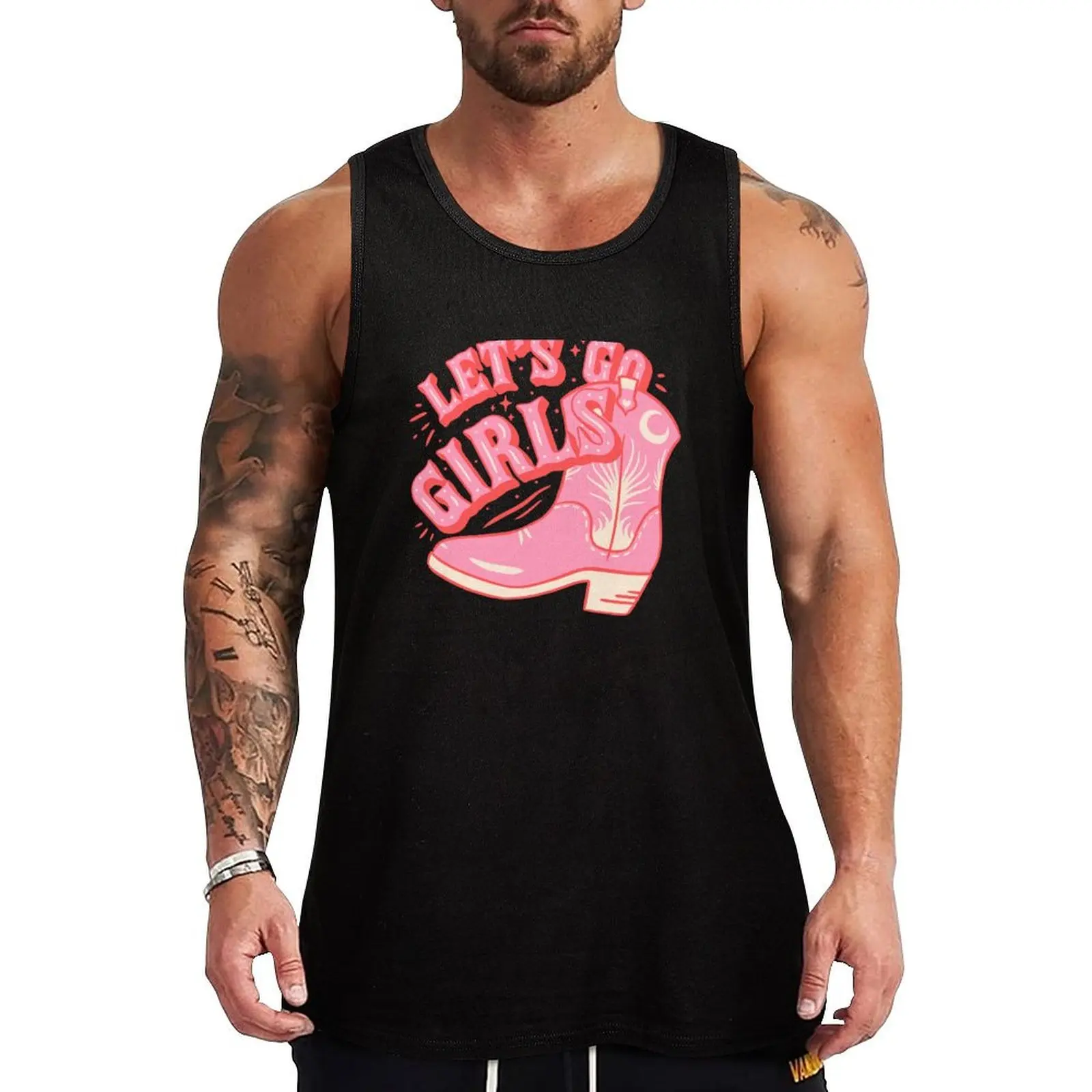 Let's Go Girls | Pink Cowboy Cowgirl Rodeo Boot Preppy Aesthetic Bachelorette Party | HOWDY Y&a Tank Top