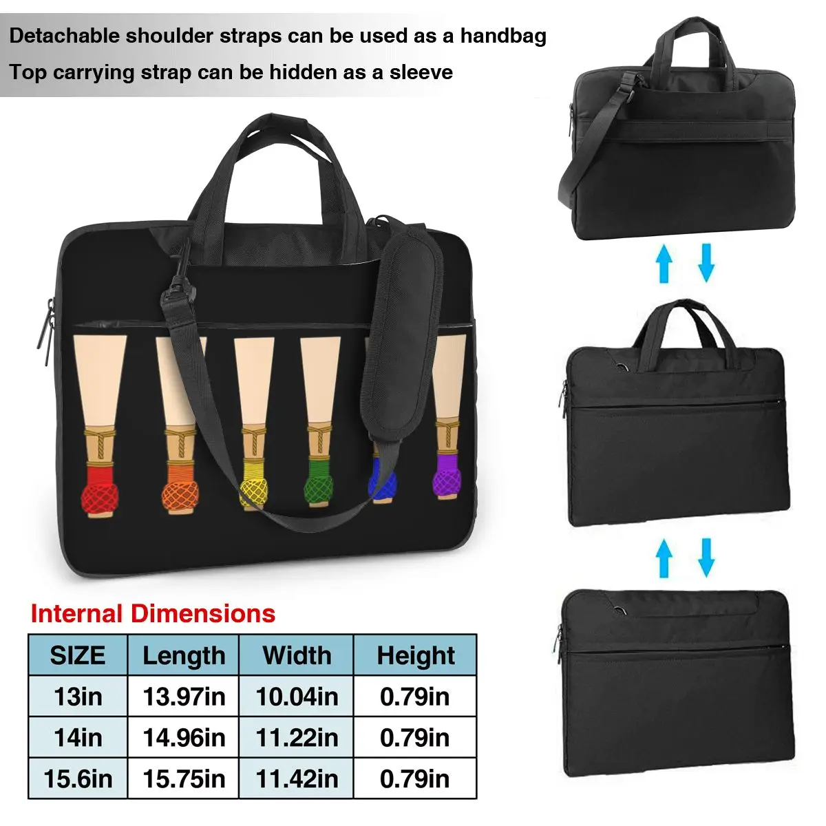 Bassoon Reeds (Rainbow) Laptop Bag Protective Case Computer Bag 13 14 15.6 Inch Crossbody Laptop Pouch For Macbook Pro Air