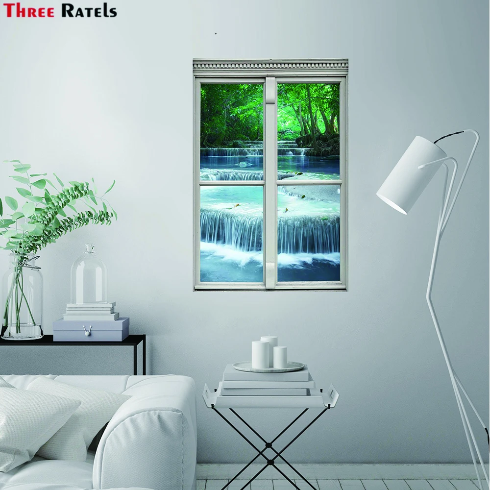 Three Ratels WF76 Creek In The Forest Faux Window Wall Stickers For  Home Decoration Art Murals Wallpapers Removable Decals