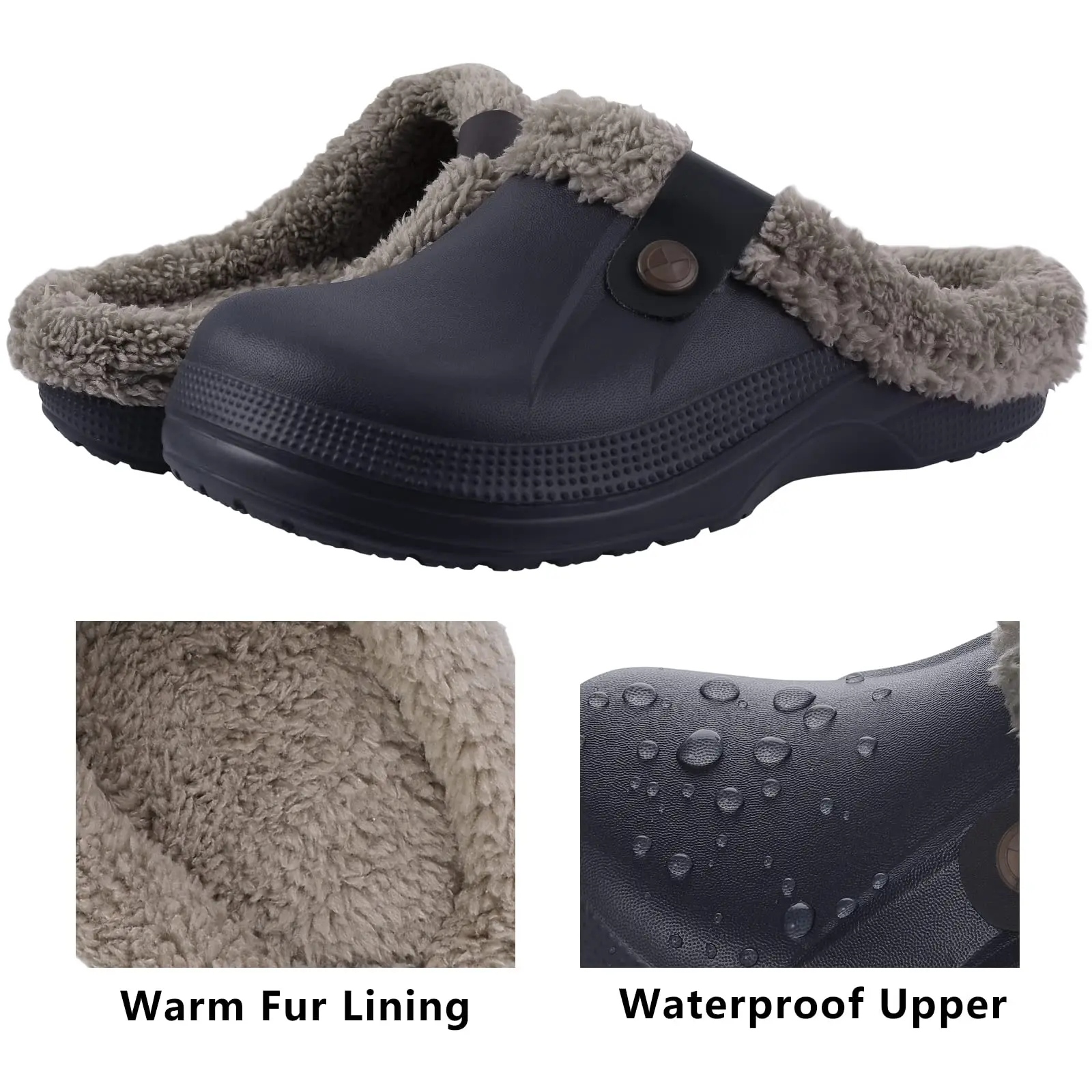 Comwarm Winter Colgs Slippers Men Waterproof Garden Shoes Home Fur Clogs Soft Plush Slippers Bedroom Fuzzy Shoes Indoor Outdoor