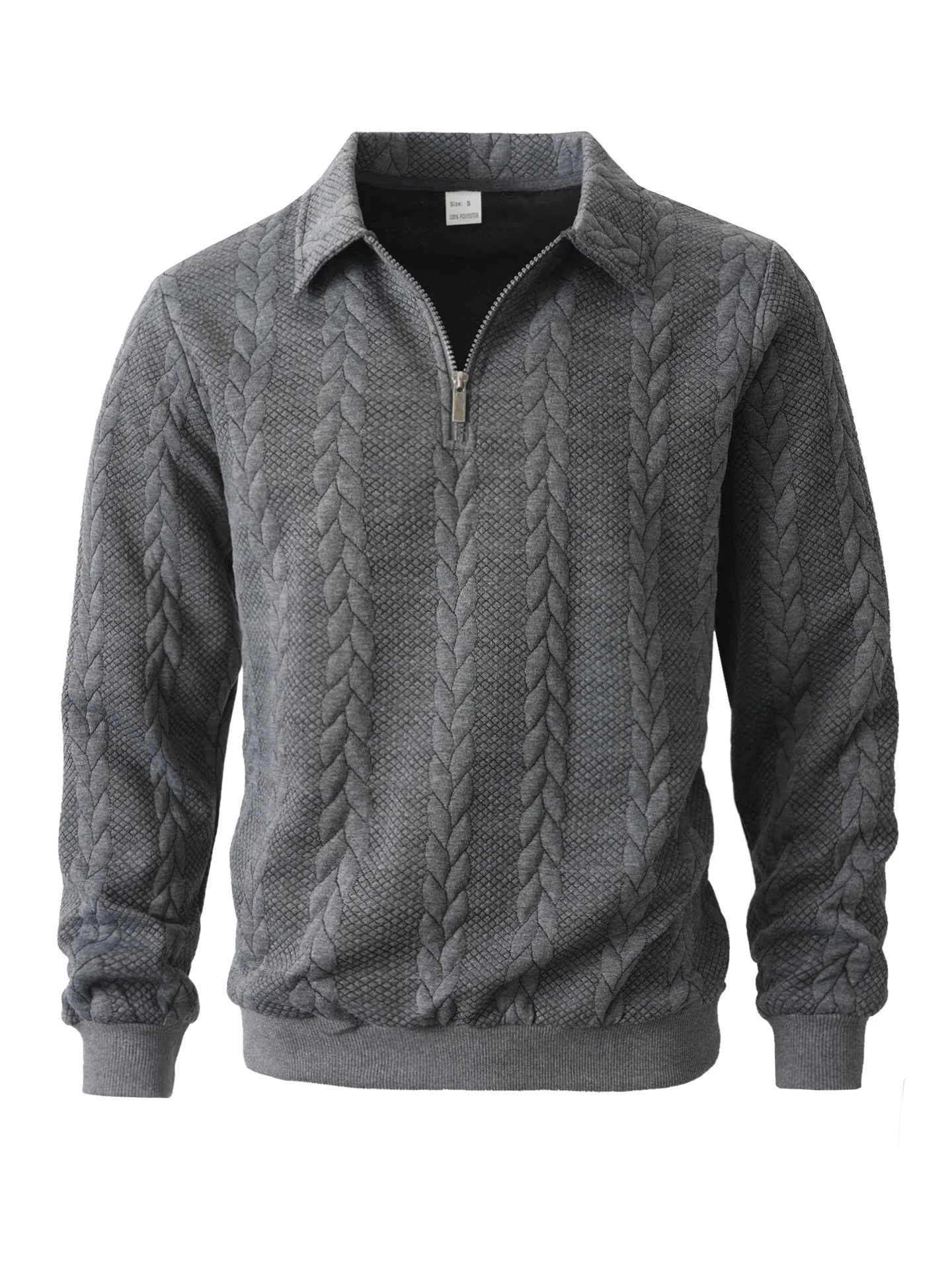 Mens Lapel Half Zip Sweatshirt Long Sleeve Cable Textured Pullover Relaxed Fit Tops For Daily Casual Autumn And Winter Dressing