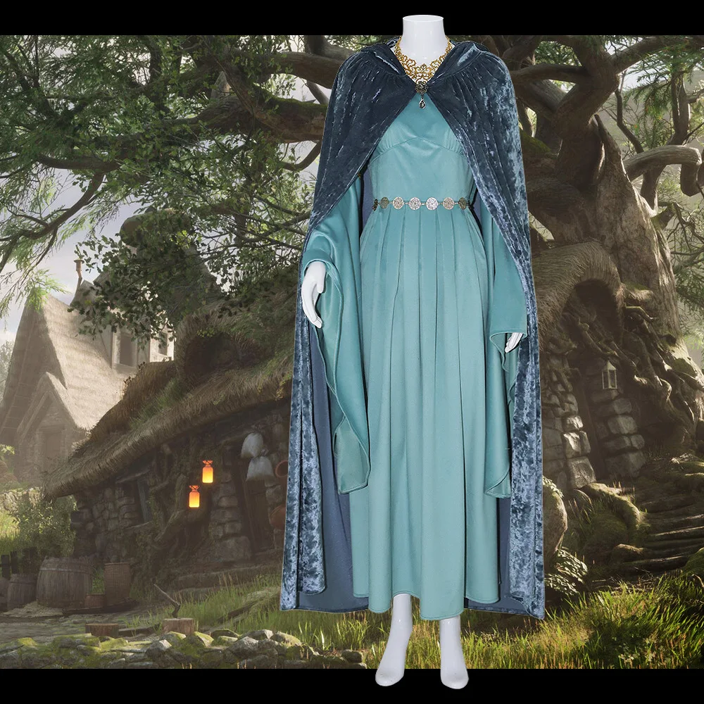 Anillo mágico Señor de los Anillos disfraz de Cosplay princesa elfo vestido de Cosplay disfraz de actuación en escenario de Halloween falda azul claro