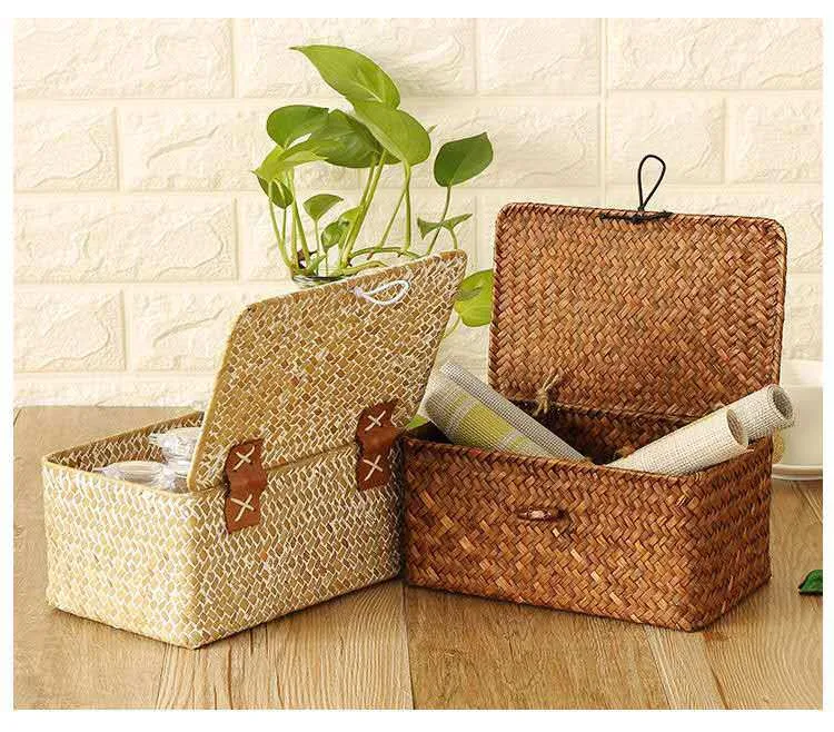 Household Desktop Folder Office Stationery Organization Kitchen Bathroom Storage Basket Wooden Sundries Storage Box With Cover