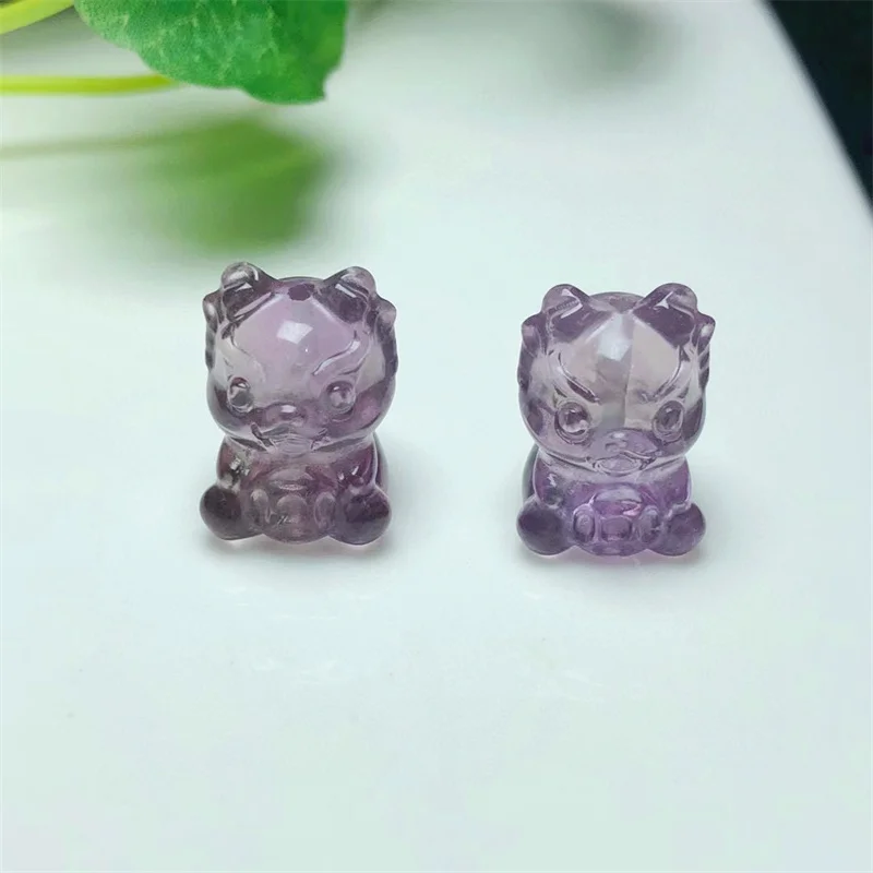 5PCS Natural Amethyst Dragon Carving Crystal Crafts Energy Gemstone DIY Pendant Healing Jewelry Gift 16mm