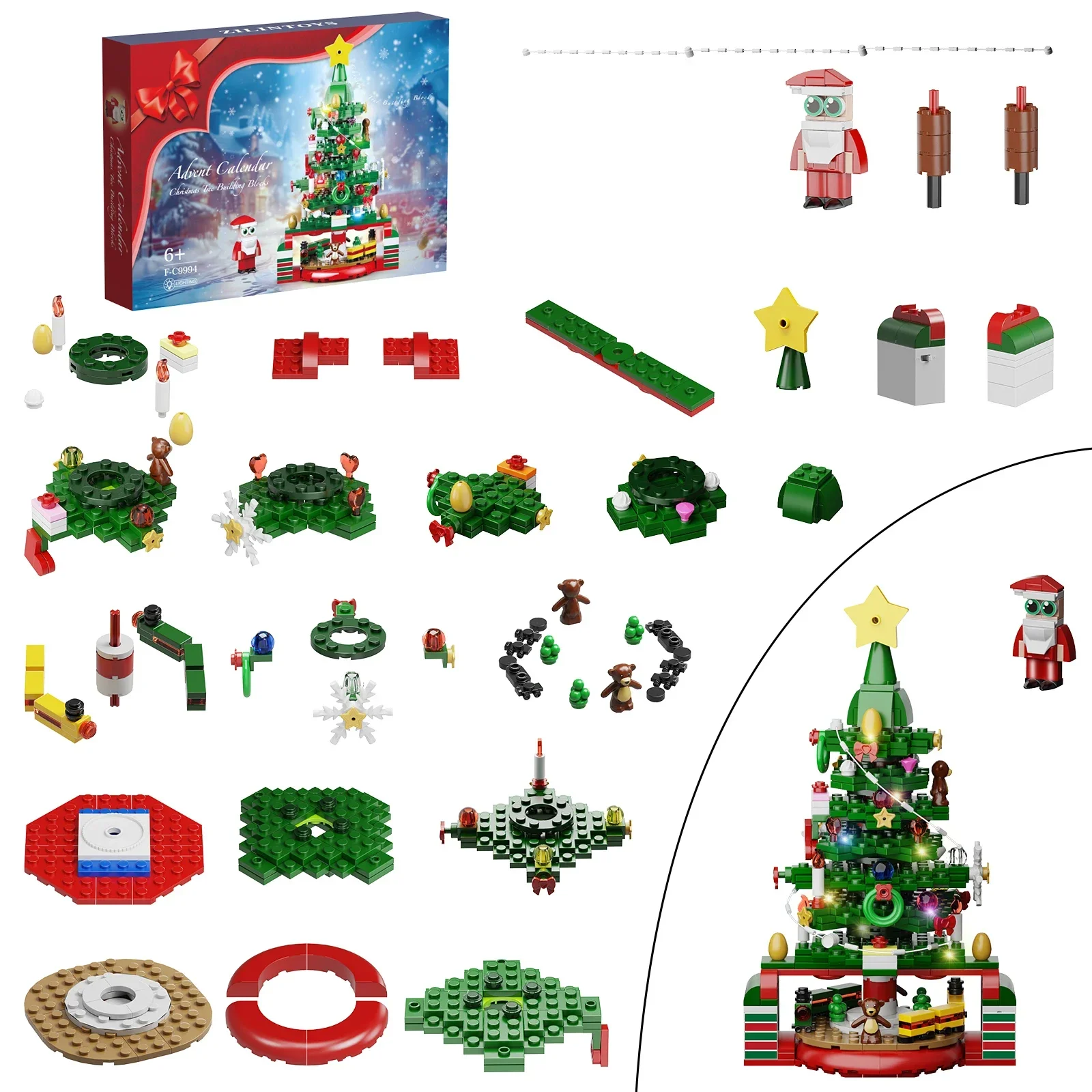 MOC Christmas 24-day countdown surprise box Christmas Tree Building Block Set DIY Puzzle Toys for Children Birthday Gift 434 PCS