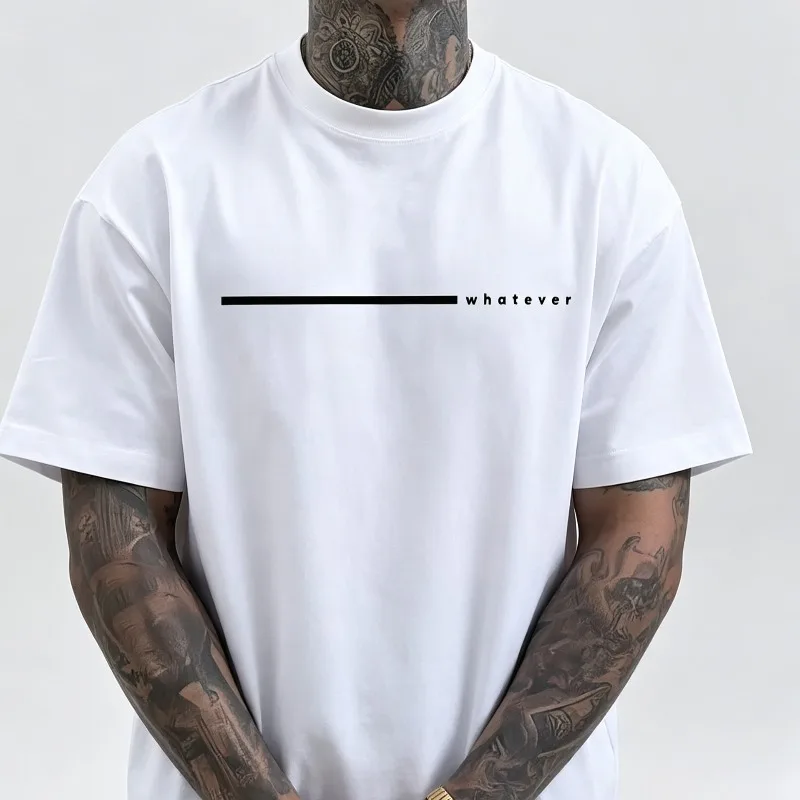 whatever Minimalist Line Letter Print T-shirt, Modal Soft Casual Tee, Mens Crew Neck Short Sleeve Tops for Gym Walking