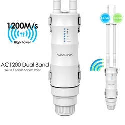 WAVLINK AC1200 IP67 Waterproof 2x7dBi Antennas Dual Band Outdoor Access Point Long Range Wi-Fi Extender with Active/Passive PoE