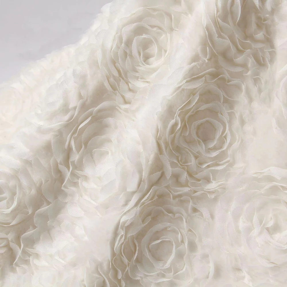 

Off White Petal Rose Embroidered Texture Fabric Pillow Coat Dress Sewing Designer Fabric By Half Yard