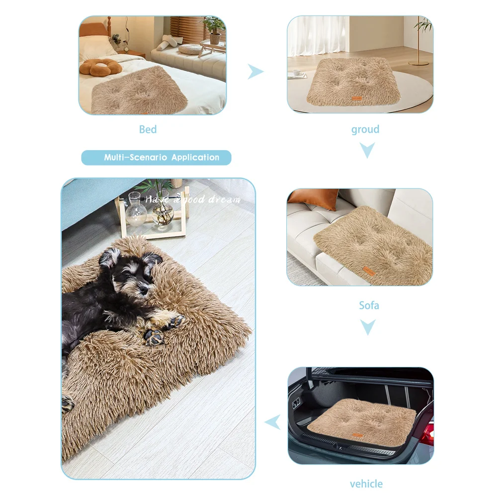 Dog Bed Pet Mat Pet Bed Washable Plush Pet Crate Bed For Dog Anti-Slip Pet Mat Bed For Cat Fluffy Comfy Pet Sleeping Mat