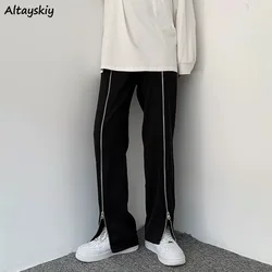 Proste spodnie damskie z przodu rozcięcie koreański styl modna wiosna jesień szczupła wysoka talia pełna długość kobiece Streetwear Club Ins Trouser