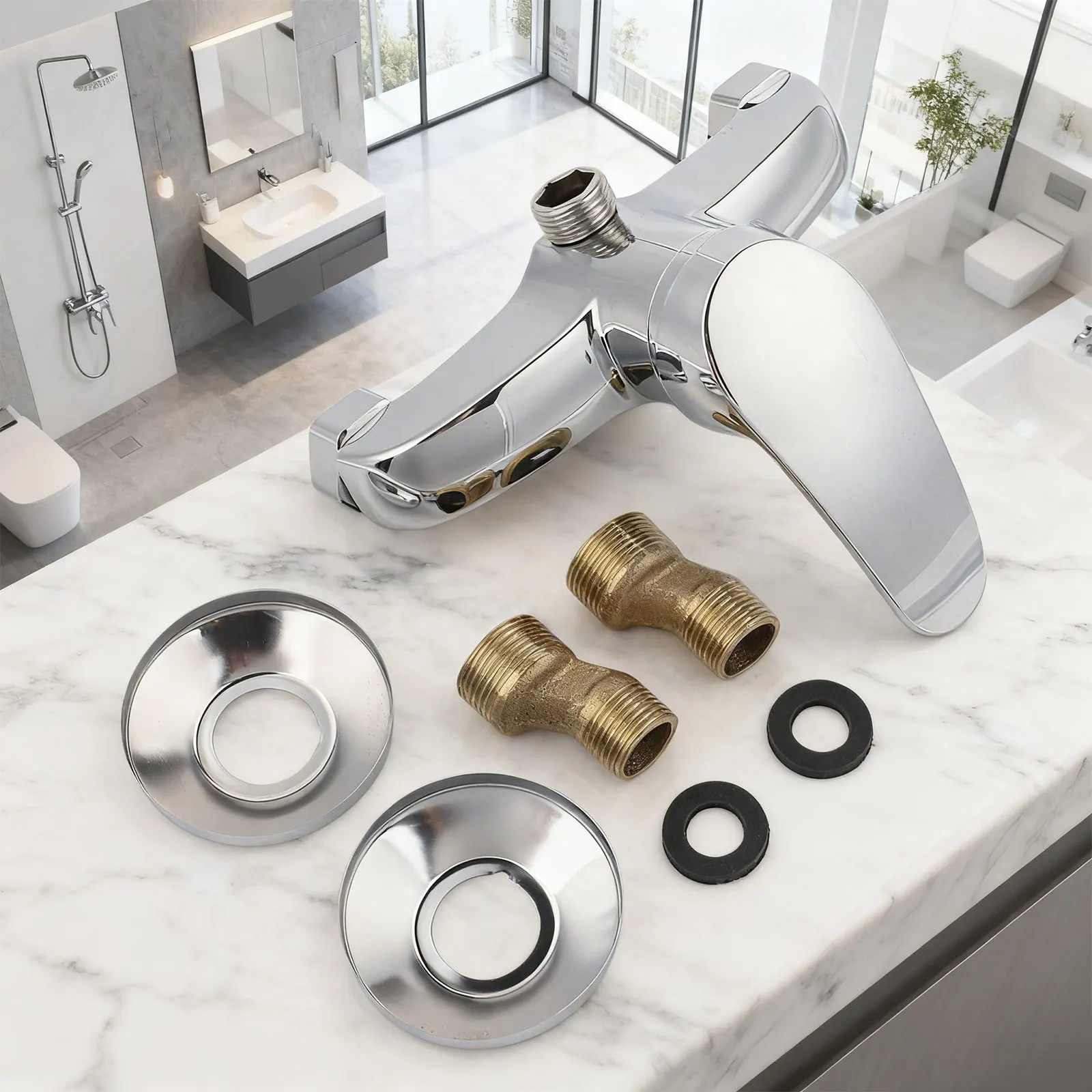 

Polished Chrome Finish Wall Mounted Bathroom Bathtub Shower Tap Mixer Faucet Accessories Bathroom Mixer Faucet Modern Parts