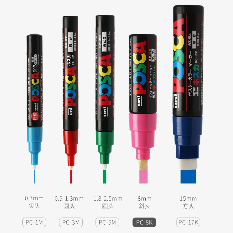 Uni Posca Paint Pen Plumones Marker PC-8K Acrylic Graffiti Painting Pen Suitable for Rock Painting, Ceramic Fabrics Canvas Glass