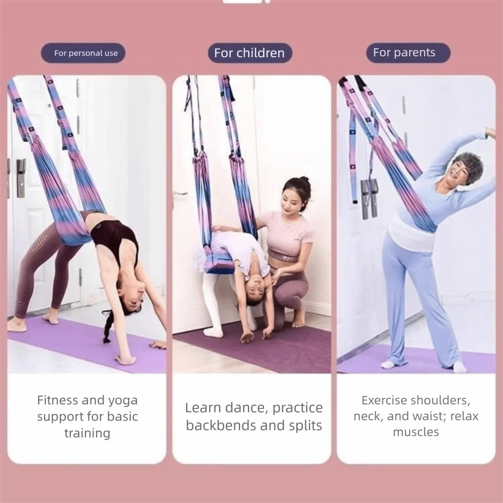 Adjustable Women Aerial Yoga Strap Elastic Stretch Resistance Auxiliary Aerial Yoga Hammock Swing Flexibility Training
