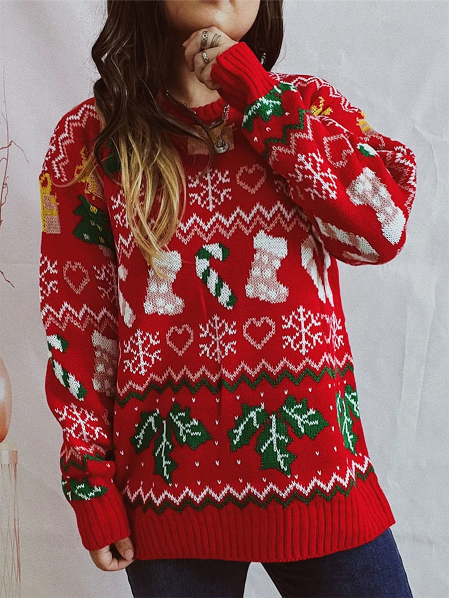 Women s Cute Funny Ugly Christmas Sweater Snowflake Stocking Tree Holiday Knit Sweater Pullover