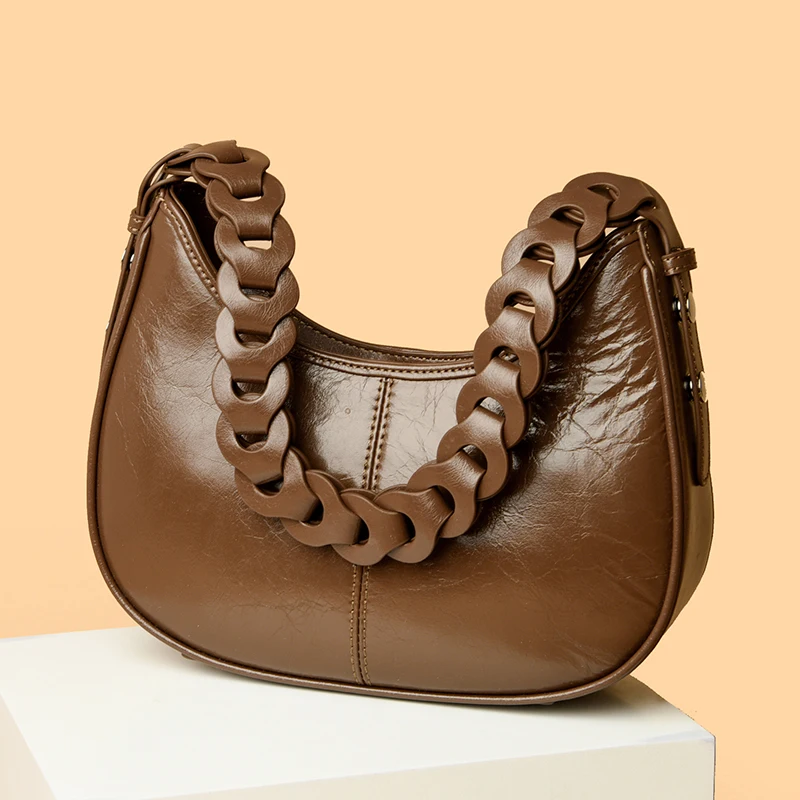 

High Quality Solid Color Oil Wax Genuine Leather Women Tote Bag Female Handbag Luxury Cow Leather Ladies Shoulder Crossbody Bags