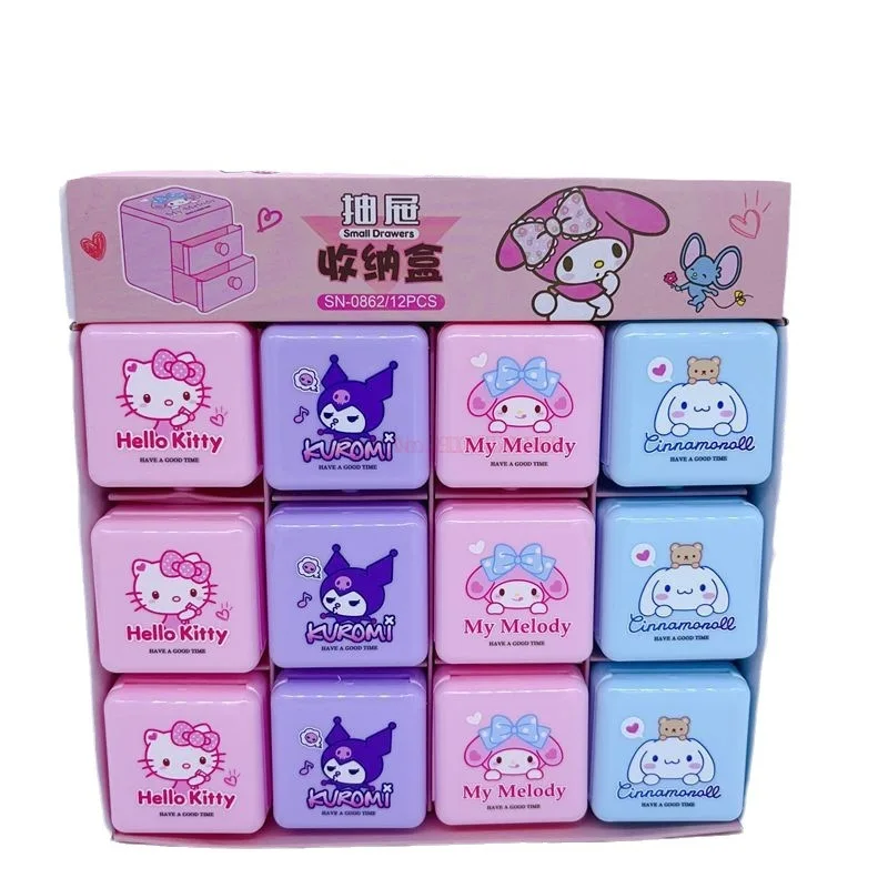 Imagem -05 - Mini Caixa de Acabamento de Jóias Caixa de Armazenamento de Gaveta Caixa de Jóias Dupla Bonito dos Desenhos Animados Sanrio Cinnamoroll Minha Melodia Kuromi Presentes 12 Pcs