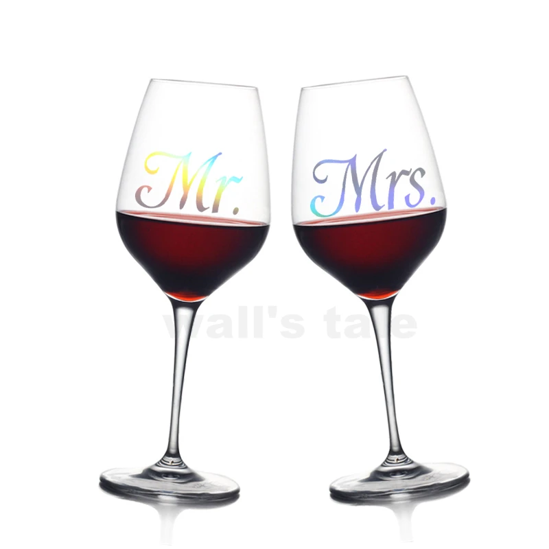 Mr & Mrs Wine Glass Jar Wedding Decals, Wedding Gift Vinyl Sticker Engagement Party Present Love of 3 Pairs Decal Decoration