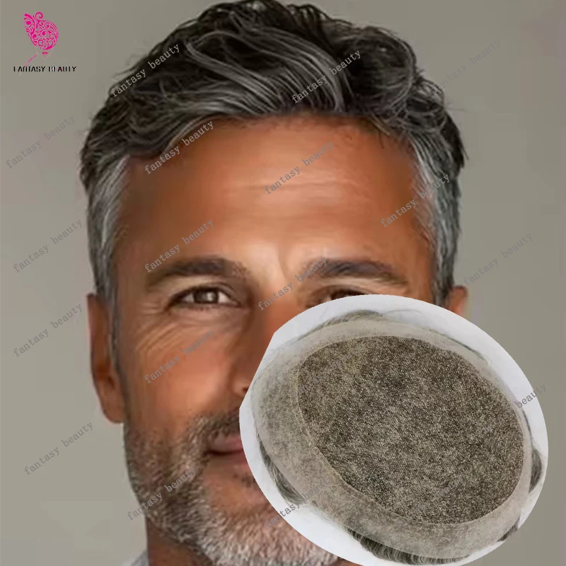 

Australia Male 1B30 1B50 Grey Hair Prosthesis Black Brown Man's Wigs Swiss Lace&Thin PU Men Toupee Wigs 100% Human Hair System