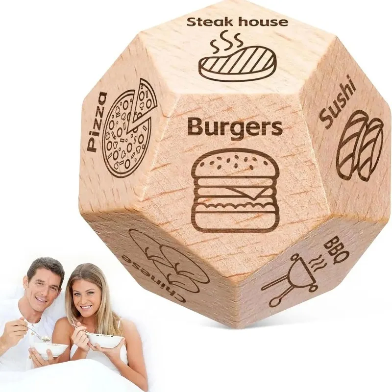 Food Deciding Dice Couple Game Toys Valentine's Day Christmas Randomly Deciding Food Dice 12 sided Wooden Toy Gift