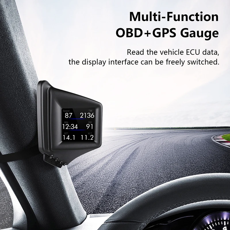 Gadget HUD multifonction OBD2 + GPS, ordinateur de bord, garniture de pilier A, installation RPM, Turbo, pression d'huile, température de l'eau, compteur de vitesse GPS