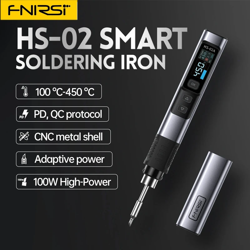 FNIRSI HS-02 Soldering Iron Adjustable Temperature High-Power 100W with Quick Charging PD/QC Protocol  Range Repair Tool