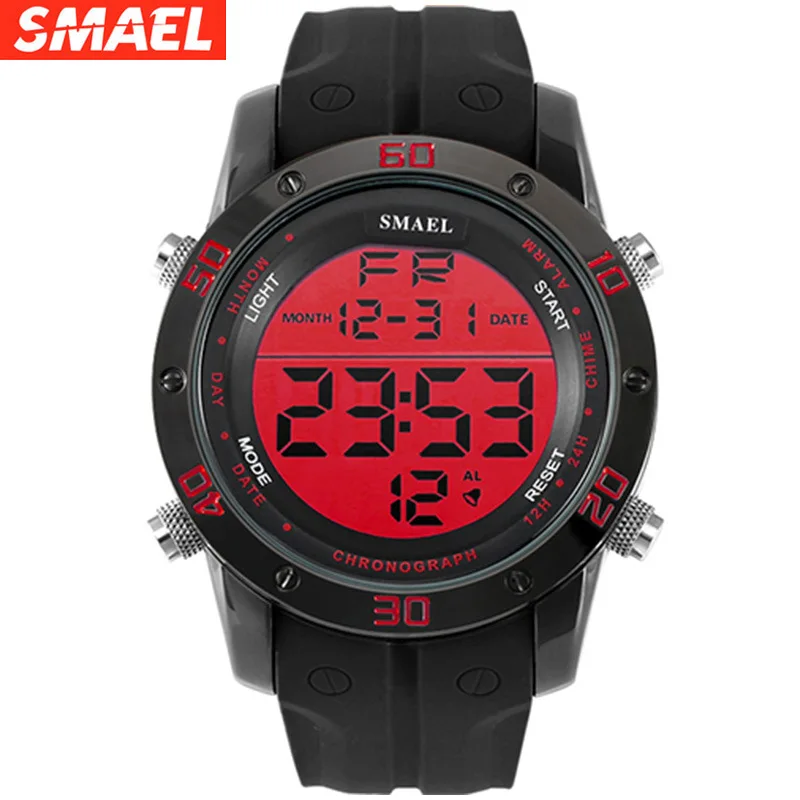 Smael Single Display Silicone Digital Sports Watch Multifunctional Waterproof Men's Alloy Outdoor Watch